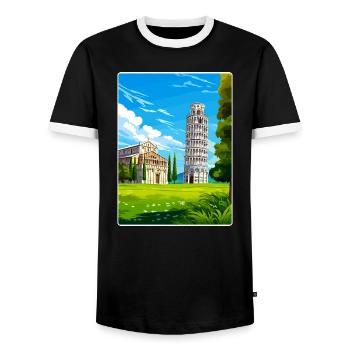 Pisa Italy Travel Poster Souvenir Postcard Paint - Men's Ringer Shirt - black/white - Front - AI Model Female 172 light (172cm) & AI Model Male 178 light (178cm)