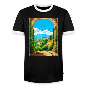 Pérouse Italie Affiche de voyage Peinture souvenir WPA - T-shirt contrasté Homme - noir/blanc - Devant - AI Model Female 172 light (172cm) & AI Model Male 178 light (178cm)
