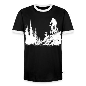 Mountainbiking Skizze - Männer Kontrast-T-Shirt - Schwarz/Weiß - Vorne - AI Model Female 172 light (172cm) & AI Model Male 178 light (178cm)
