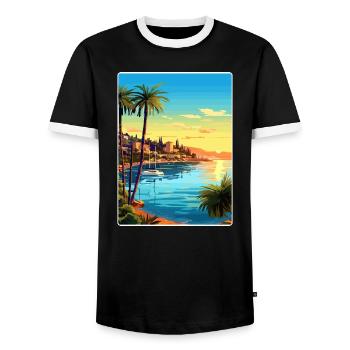 French Riviera France Travel Poster Souvenir WPA - Men's Ringer Shirt - black/white - Front - AI Model Female 172 light (172cm) & AI Model Male 178 light (178cm)