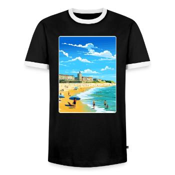 Biarritz France Travel Poster Souvenir Paint WPA - Men's Ringer Shirt - black/white - Front - AI Model Female 172 light (172cm) & AI Model Male 178 light (178cm)