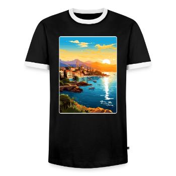 Antalya Turkey Travel Poster Souvenir Painting WPA - Men's Ringer Shirt - black/white - Front - AI Model Female 172 light (172cm) & AI Model Male 178 light (178cm)