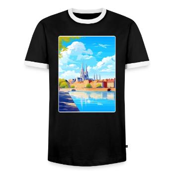 Nantes France Travel Poster Souvenir Painting WPA - Men's Ringer Shirt - black/white - Front - AI Model Female 172 light (172cm) & AI Model Male 178 light (178cm)