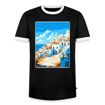 Karpathos Greece Travel Poster Souvenir Paint WPA - Men's Ringer Shirt - black/white - Front - AI Model Female 172 light (172cm) & AI Model Male 178 light (178cm)