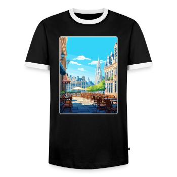 Brussels Belgium Travel Poster Souvenir Paint WPA - Men's Ringer Shirt - black/white - Front - AI Model Female 172 light (172cm) & AI Model Male 178 light (178cm)
