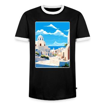 Kos Griechenland Reise Poster Souvenir Postkarte Farbe - Männer Kontrast-T-Shirt - Schwarz/Weiß - Vorne - AI Model Female 172 light (172cm) & AI Model Male 178 light (178cm)