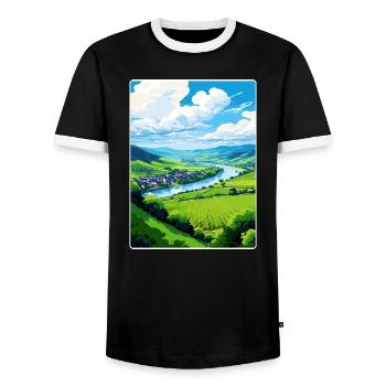 Moselle Valley Germany Travel Poster Souvenir WPA - Men's Ringer Shirt - black/white - Front - AI Model Female 172 light (172cm) & AI Model Male 178 light (178cm)