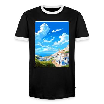 Patmos Grèce Grec Vintage Voyage Poster Souvenir - T-shirt contrasté Homme - noir/blanc - Devant - AI Model Female 172 light (172cm) & AI Model Male 178 light (178cm)