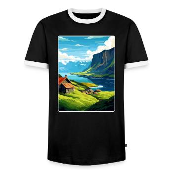 The Fjords Norway Norwegian Mountains Scandinavian - Men's Ringer Shirt - black/white - Front - AI Model Female 172 light (172cm) & AI Model Male 178 light (178cm)