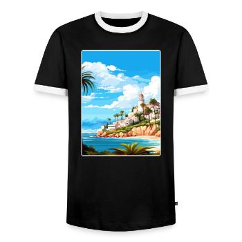 Costa Del Sol Spanien Vintage Reise Poster Souvenir - Männer Kontrast-T-Shirt - Schwarz/Weiß - Vorne - AI Model Female 172 light (172cm) & AI Model Male 178 light (178cm)