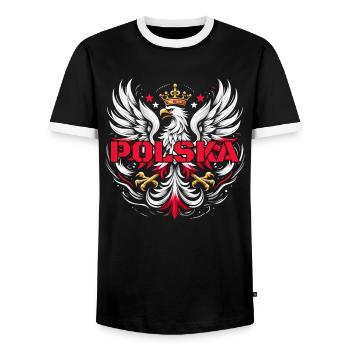 Polen Polska polnisch rot weiß Adler Krone Geschen - Männer Kontrast-T-Shirt - Schwarz/Weiß - Vorne - AI Model Female 172 light (172cm) & AI Model Male 178 light (178cm)