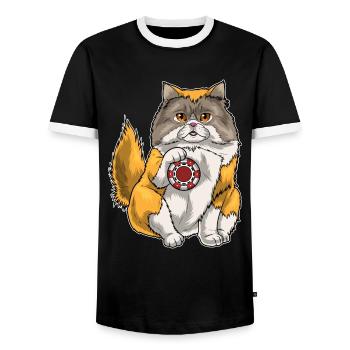 Persian Cat Poker Poker Chips - Men's Ringer Shirt - black/white - Front - AI Model Female 172 light (172cm) & AI Model Male 178 light (178cm)