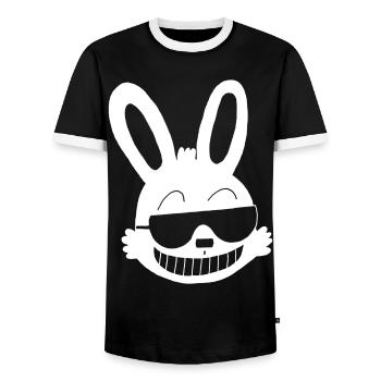 White rabbit showing off - Men's Ringer Shirt - black/white - Front - AI Model Female 172 light (172cm) & AI Model Male 178 light (178cm)