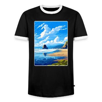 Cannon Beach Oregon Affiche de voyage vintage souvenir - T-shirt contrasté Homme - noir/blanc - Devant - AI Model Female 172 light (172cm) & AI Model Male 178 light (178cm)