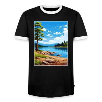 Big Bear Lake California Travel Poster Souvenir - Men's Ringer Shirt - black/white - Front - AI Model Female 172 light (172cm) & AI Model Male 178 light (178cm)