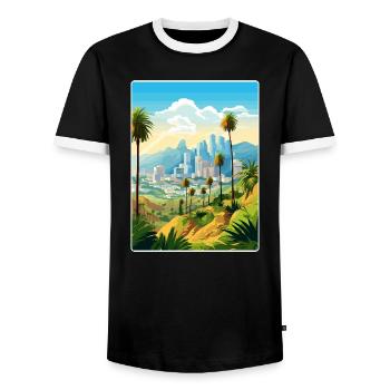 Los Angeles California Travel Poster Souvenir WPA - Men's Ringer Shirt - black/white - Front - AI Model Female 172 light (172cm) & AI Model Male 178 light (178cm)