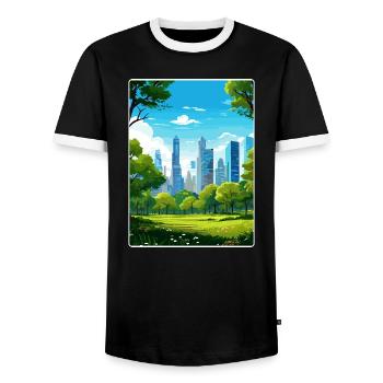 New York State Travel Poster Souvenir Painting WPA - Men's Ringer Shirt - black/white - Front - AI Model Female 172 light (172cm) & AI Model Male 178 light (178cm)