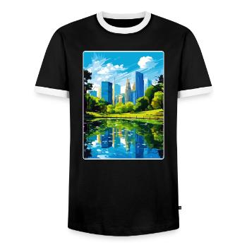 New York State Travel Poster Souvenir Painting WPA - Men's Ringer Shirt - black/white - Front - AI Model Female 172 light (172cm) & AI Model Male 178 light (178cm)