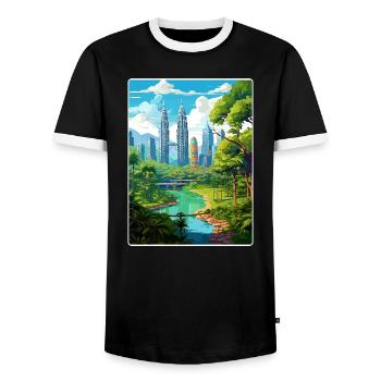 Kuala Lumpur Malaysia Reiseposter Souvenir WPA - Männer Kontrast-T-Shirt - Schwarz/Weiß - Vorne - AI Model Female 172 light (172cm) & AI Model Male 178 light (178cm)