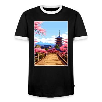 Kyoto Japan Reise Poster Souvenir Postkarte Farbe - Männer Kontrast-T-Shirt - Schwarz/Weiß - Vorne - AI Model Female 172 light (172cm) & AI Model Male 178 light (178cm)