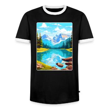 Banff National Park Canada Travel Poster Souvenir - Men's Ringer Shirt - black/white - Front - AI Model Female 172 light (172cm) & AI Model Male 178 light (178cm)