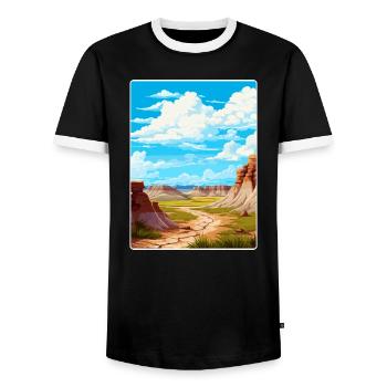 Badlands Nationalpark Reise Poster Souvenir WPA - Männer Kontrast-T-Shirt - Schwarz/Weiß - Vorne - AI Model Female 172 light (172cm) & AI Model Male 178 light (178cm)