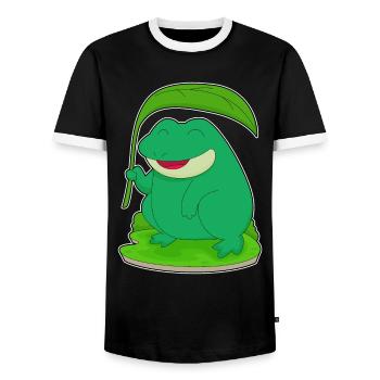 Frog with leaf as a parasol - Men's Ringer Shirt - black/white - Front - AI Model Female 172 light (172cm) & AI Model Male 178 light (178cm)