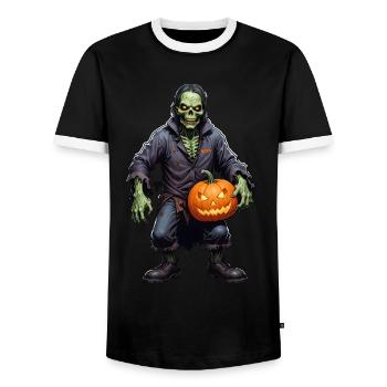 Halloween - Zombie Horror Horror with Pumpkin - Men's Ringer Shirt - black/white - Front - AI Model Female 172 light (172cm) & AI Model Male 178 light (178cm)