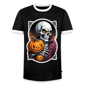 Halloween squelette crâne horreur avec citrouille - T-shirt contrasté Homme - noir/blanc - Devant - AI Model Female 172 light (172cm) & AI Model Male 178 light (178cm)