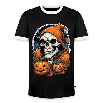 Halloween squelette crâne horreur avec citrouille - T-shirt contrasté Homme - noir/blanc - Devant - AI Model Female 172 light (172cm) & AI Model Male 178 light (178cm)