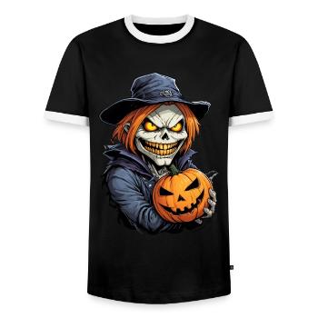 Halloween squelette crâne horreur avec citrouille - T-shirt contrasté Homme - noir/blanc - Devant - AI Model Female 172 light (172cm) & AI Model Male 178 light (178cm)