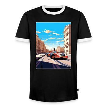 Valencia Circuit Motorsport Race Spain Travel Card - Men's Ringer Shirt - black/white - Front - AI Model Female 172 light (172cm) & AI Model Male 178 light (178cm)
