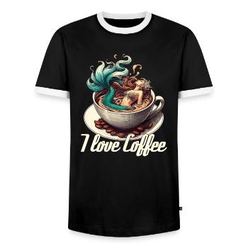 J’aime le café Mug Sirène Sirène Cadeau - T-shirt contrasté Homme - noir/blanc - Devant - AI Model Female 172 light (172cm) & AI Model Male 178 light (178cm)