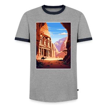 Petra Jordan Affiche de voyage Souvenir Carte Postale Peinture - T-shirt contrasté Homme - gris/marine  - Devant - AI Model Female 172 light (172cm) & AI Model Male 178 light (178cm)