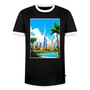Dubai United Arab Emirates Travel Poster Souvenir - Men's Ringer Shirt - black/white - Front - AI Model Female 172 light (172cm) & AI Model Male 178 light (178cm)