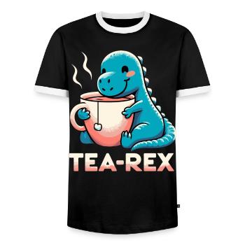 Tea Rex Tea Rex Tea Drinker Gift - Men's Ringer Shirt - black/white - Front - AI Model Female 172 light (172cm) & AI Model Male 178 light (178cm)