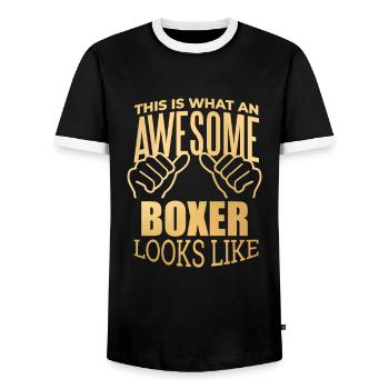 Boxing - Men's Ringer Shirt - black/white - Front - AI Model Female 172 light (172cm) & AI Model Male 178 light (178cm)