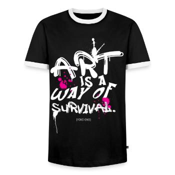 Art survival - Men's Ringer Shirt - black/white - Front - AI Model Female 172 light (172cm) & AI Model Male 178 light (178cm)