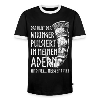 Funny Toast Met Drinking Horn Germanic Humor - Men's Ringer Shirt - black/white - Front - AI Model Female 172 light (172cm) & AI Model Male 178 light (178cm)