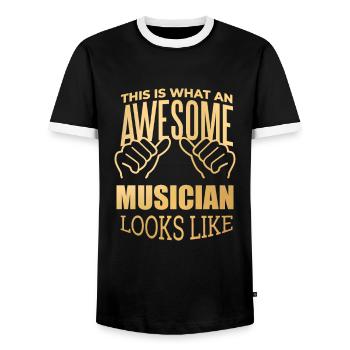 Music - Men's Ringer Shirt - black/white - Front - AI Model Female 172 light (172cm) & AI Model Male 178 light (178cm)