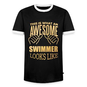 schwimmen - Männer Kontrast-T-Shirt - Schwarz/Weiß - Vorne - AI Model Female 172 light (172cm) & AI Model Male 178 light (178cm)