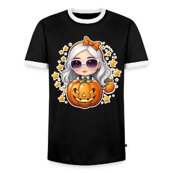 Girl on Halloween with pumpkin and star - Men's Ringer Shirt - black/white - Front - AI Model Female 172 light (172cm) & AI Model Male 178 light (178cm)