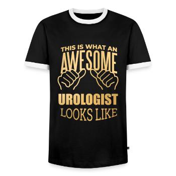 Urology Urology Urology - Men's Ringer Shirt - black/white - Front - AI Model Female 172 light (172cm) & AI Model Male 178 light (178cm)