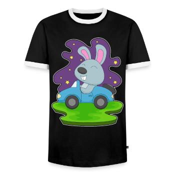 Rabbit Car - Men's Ringer Shirt - black/white - Front - AI Model Female 172 light (172cm) & AI Model Male 178 light (178cm)