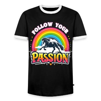 Follow Your Passion Horse Rider - Men's Ringer Shirt - black/white - Front - AI Model Female 172 light (172cm) & AI Model Male 178 light (178cm)