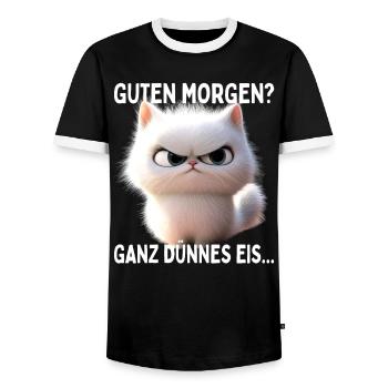 Guten Morgen Ganz Dünnes Eis Morgenmuffel Katzen - Männer Kontrast-T-Shirt - Schwarz/Weiß - Vorne - AI Model Female 172 light (172cm) & AI Model Male 178 light (178cm)