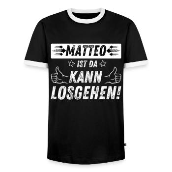 Matteo Erst Da Kann Losgehen - Männer Kontrast-T-Shirt - Schwarz/Weiß - Vorne - AI Model Female 172 light (172cm) & AI Model Male 178 light (178cm)