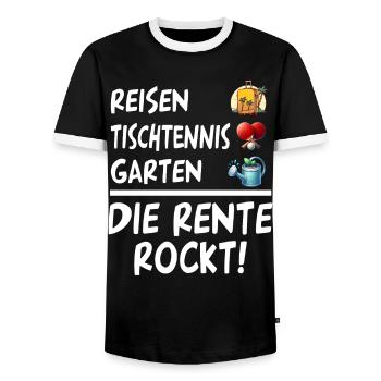 Die Rente Rockt Reisen Tischtennis Garten Rentner - Männer Kontrast-T-Shirt - Schwarz/Weiß - Vorne - AI Model Female 172 light (172cm) & AI Model Male 178 light (178cm)