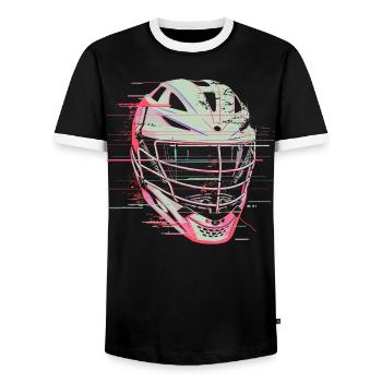 Lacrosse Helmet Graphic - Men's Ringer Shirt - black/white - Front - AI Model Female 172 light (172cm) & AI Model Male 178 light (178cm)