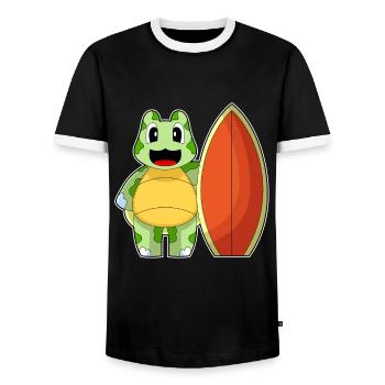 Turtle Surfing Surfboard Summer - Men's Ringer Shirt - black/white - Front - AI Model Female 172 light (172cm) & AI Model Male 178 light (178cm)